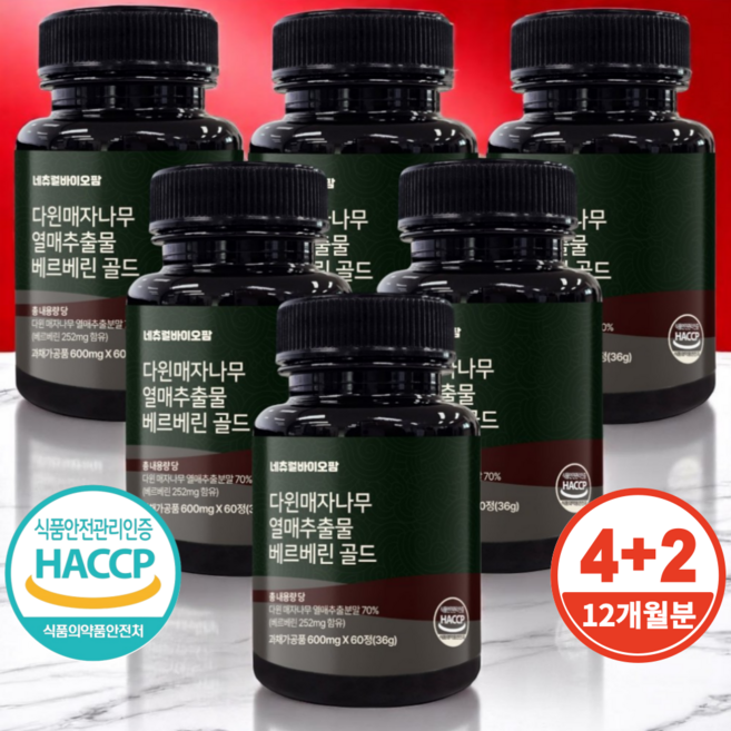 네츄럴바이오팜 베르베린 골드 식약청 Haccp 인증 600mg, 6개, 60정