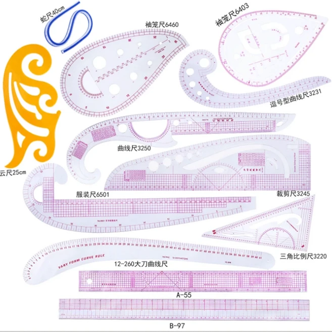 패치워크 눈금자 프렌치 커브 눈금자 키트 재단사 측정 키트 재봉 야드스틱 절단 퀼팅 눈금자 도구 눈금자, 03 ZF-HG-0047