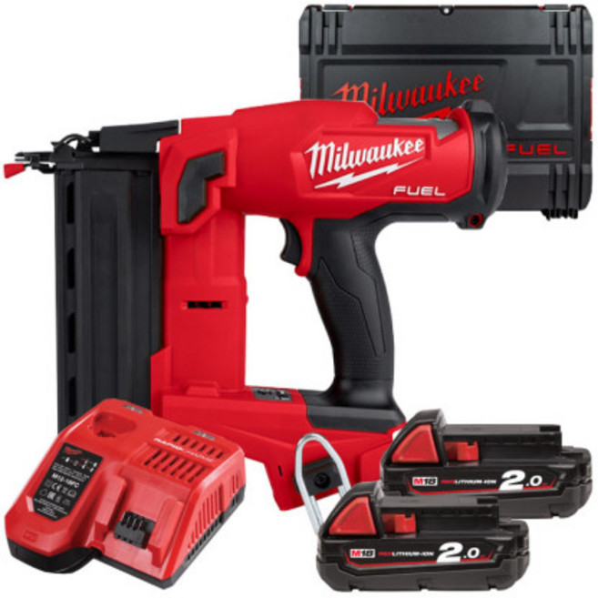 밀워키 M18 FN16GS-0X0 본체만 M18FN16GS-502X 세트 18V충전타카/네일러 18V 본체 16GA 25mm-64mm T핀 호환, 2.0배터리2개 풀세트, 1개