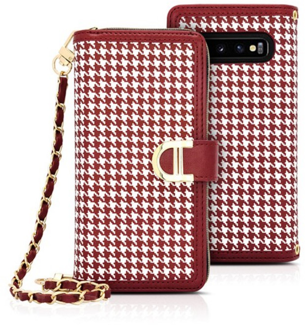 모건 하운드 체크 지퍼 지갑 다이어리 휴대폰 케이스 + 스트랩