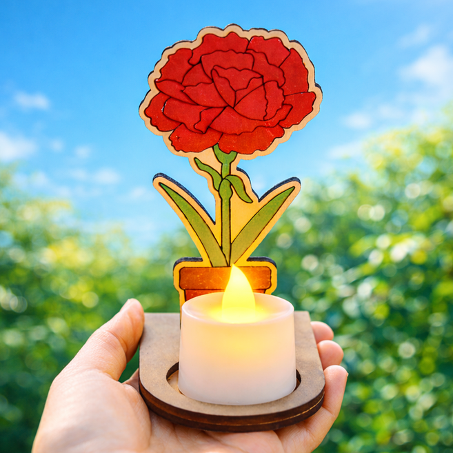 카네이션 우드 무드등 만들기 led티라이트 어버이날 스승의날 가정의달행사 만들기키트 초등 미술 체험활동 감사선물 diy, 1개, 카네이션 팬시우드 무드등 diy