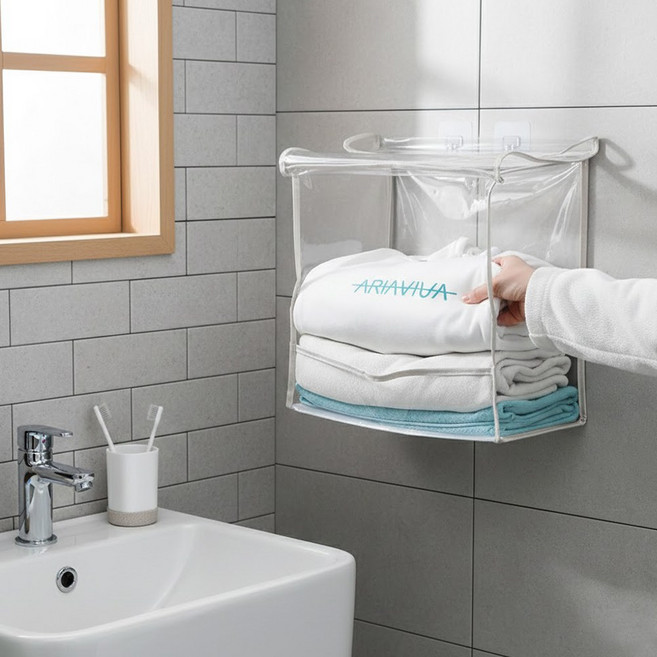 투명 화장실 의류보관함 파우치, 투명 그레이, 1개