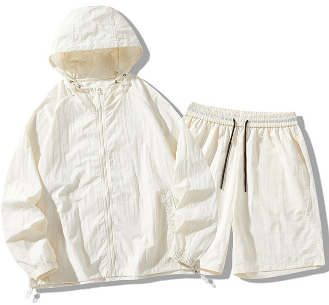 THE G&G남녀공용 후드 집업 경량 바람막이 긴팔+반바지 상하세트LK, 아이보리