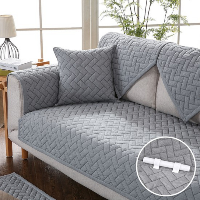 헤링본 퀼팅 순면 와이드 넓은 소파패드 고정형 6size 4colors, 90x280cm 5인용, 아이보리