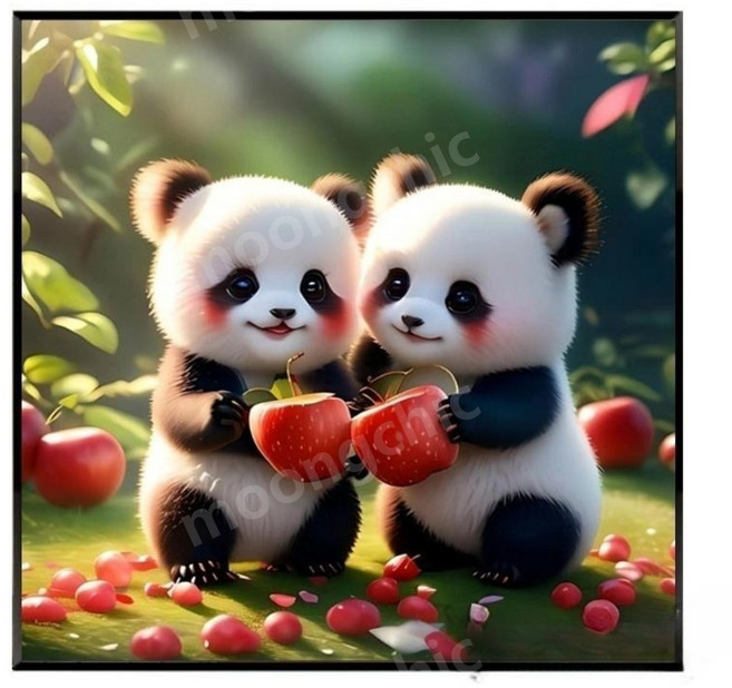 뭉시크 원형 보석십자수 힐링취미 판다 쌍둥이 초보 입문, 48 x 48cm, 1개