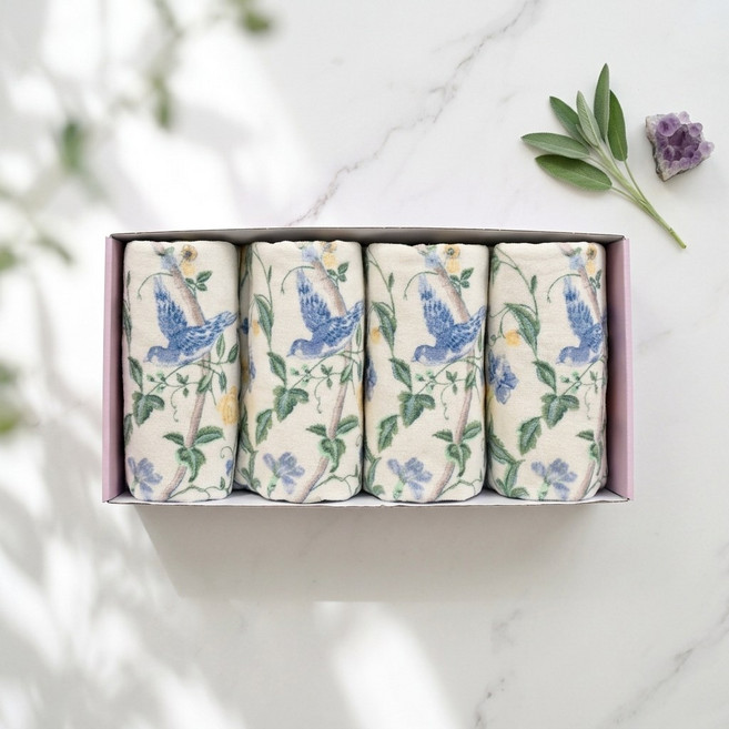 로라애슐리 60수 수건 썸머펠리스 블루 4장 타올 집들이 선물 세트, 4개