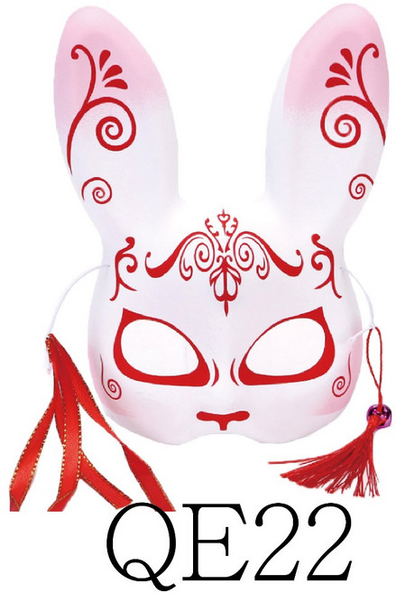 彩繪狐狸面具 萬聖節 尾牙變裝 妖狐面具 動漫 Cosplay 面具 二次元 火影半臉面具, 1個, QE22(流蘇與鈴鐺顏色隨機出貨), 紅白