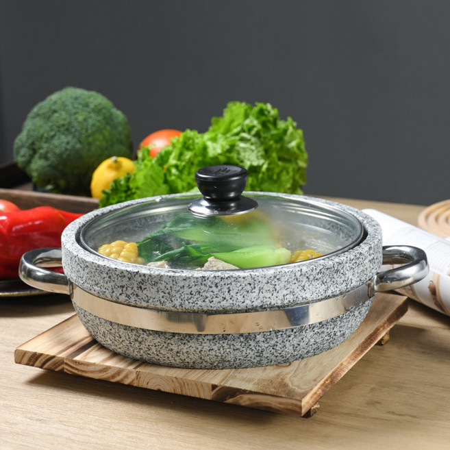 [캬오유] 천연 곱돌솥 찌게 밥 자연식 뚝배기 가마 바침대 세트, 1개, 돌-혼합색상-A타입, 20cm