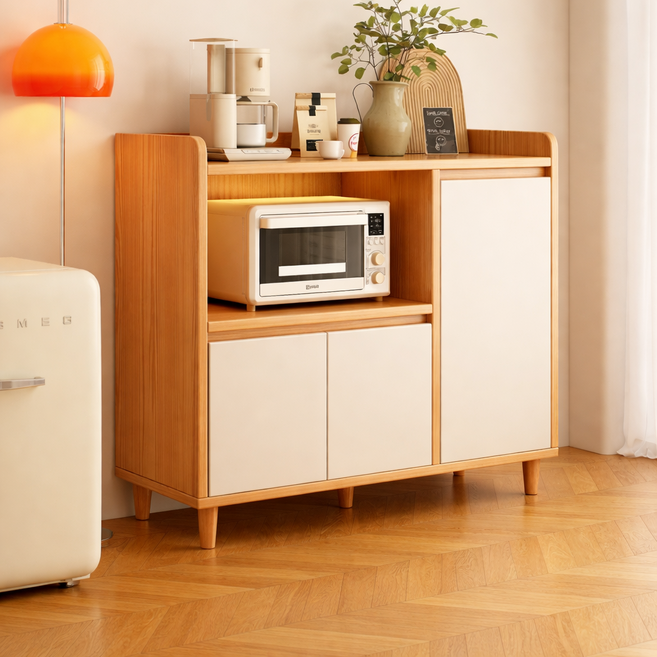 홈카페 주방 수납장 커피머신 오븐 정리 선반 다용도 수납 가구, 연한 갈색+흰색