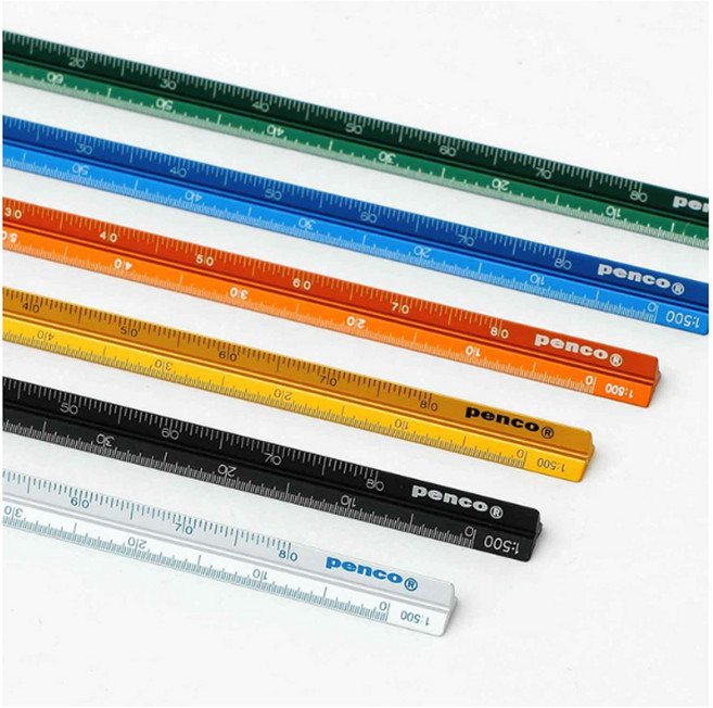 하이타이드 HIGHTIDE 펜코 알루미늄 삼각 스케일 자 6color, 1개, Black