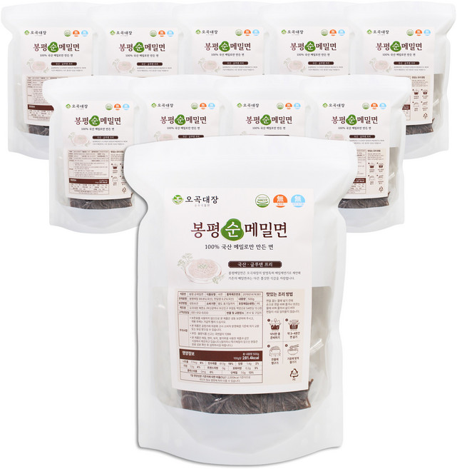 오곡대장 봉평 메밀국수 국산100%메밀로 만든 글루텐 프리면 소포장, 10개, 500g