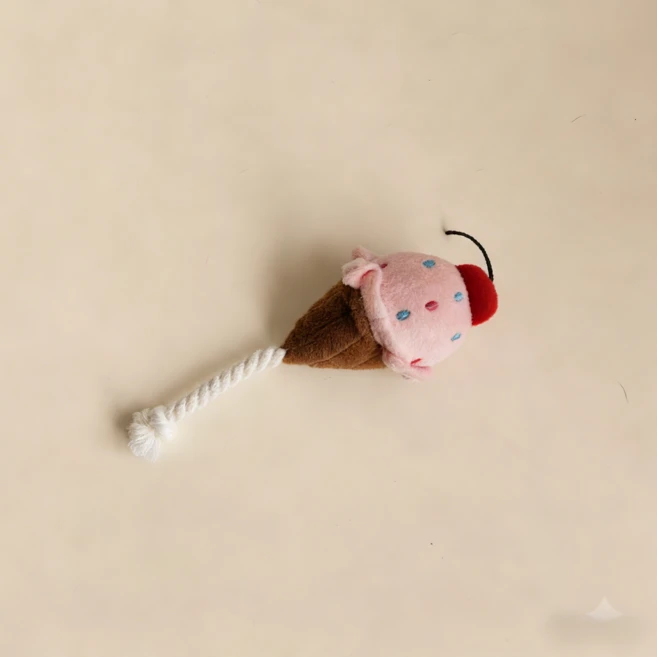 포아틀리에 강아지 봉제 장난감 삑삑이 음식 모양 애착 인형 소형견용, 핑크 아이스크림, 1개 - 쿠팡