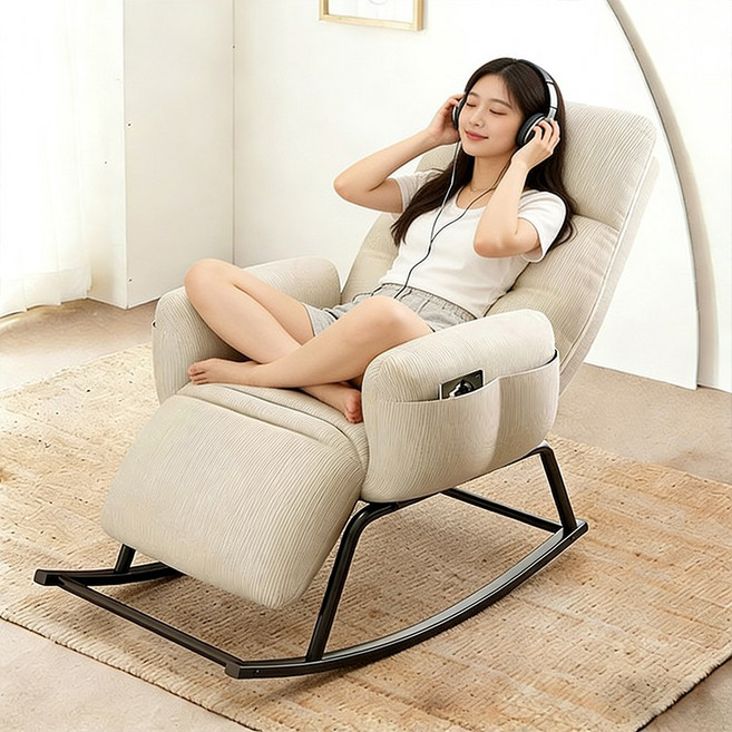 1인용 리클라이너 소파 편안한 흔들의자 안락의자 각도조절, 1개, 화이트