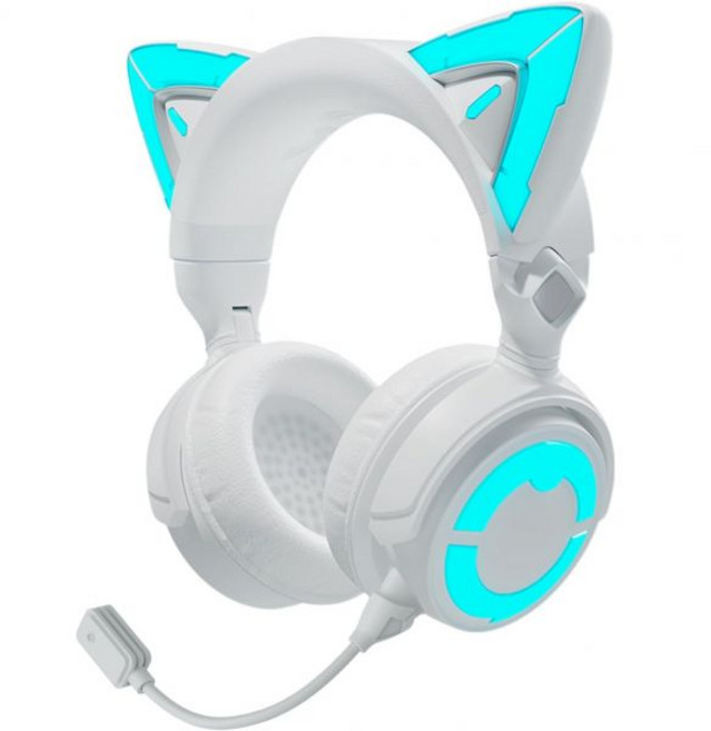 요우 고양이 귀 헤드폰 4GS RGB 게이밍 헤드셋 마이크 포함 및 2.4G USB타입 C 동글 PCPS4PS5XBOX스위치용 유선무선 블루투스 헤드폰검정, White, White