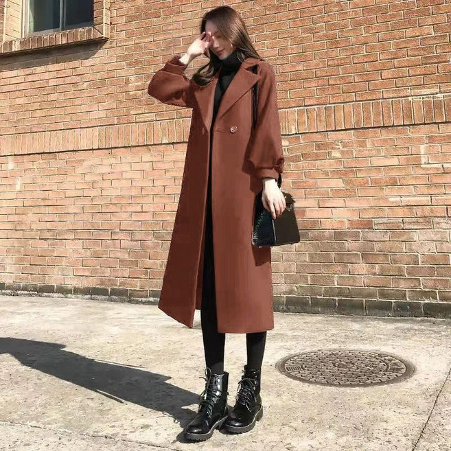 毛呢外套 毛呢大衣 外套大衣 大碼呢子外套女長款過膝冬季新款韓版寬松顯瘦潮款呢子大衣