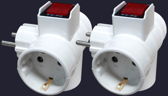 현대 T자형 3구 과부하차단 스위치 멀티탭, 2개, 화이트, 8.5cm