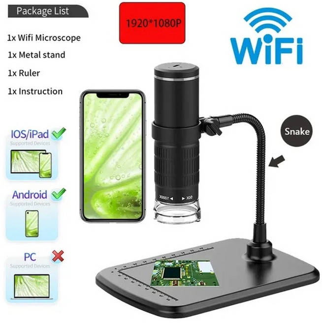 스마트폰 무선현미경 두피 생물 실체 현미경 X1000배율, 1개, 1080P 와이파이 스네이크