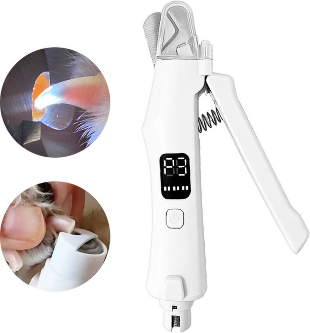 Gaayou 2in1 LED 반려동물 발톱깎이 전동 발톱 정리기 강아지 고양이 손톱깎이, 1개, 화이트