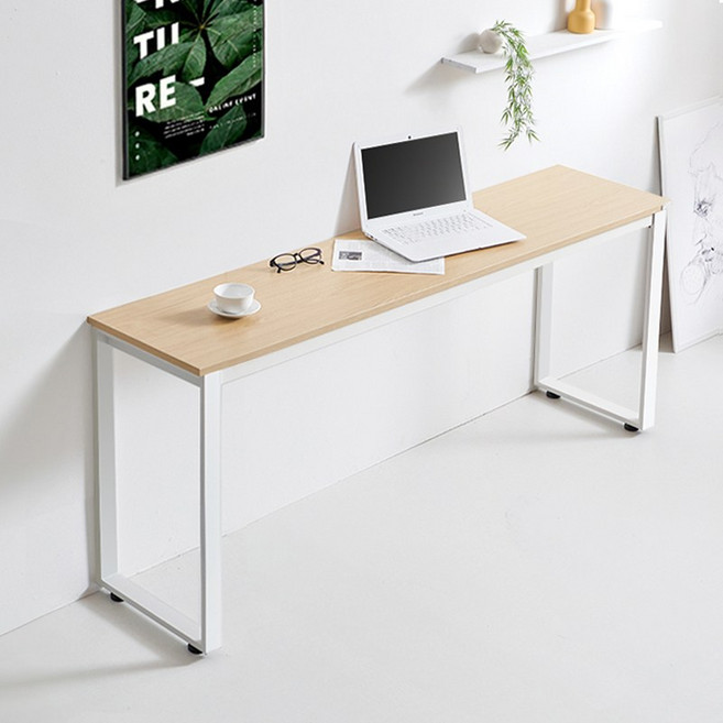 e스마트 1인용 학생 슬림 간이 좁은 책상 사각다리, 내추럴오크-화이트다리