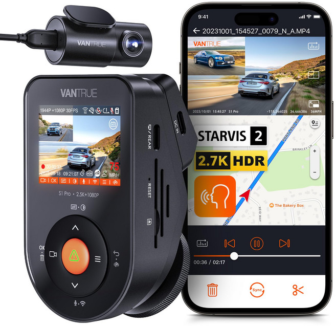 VANTRUE 2.7K wifi HDR 1944P SONY STARVIS 2 IMX675 GPS LED 512GB S1 Pro 드라이브 레코더 전후