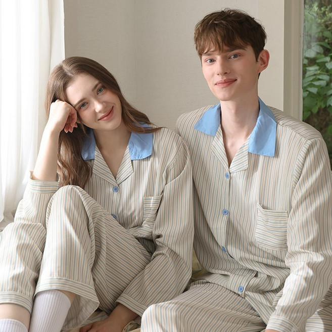 주디앤 크레스 클린핏 커플잠옷 여성 남성 긴팔 파자마 세트 홈웨어