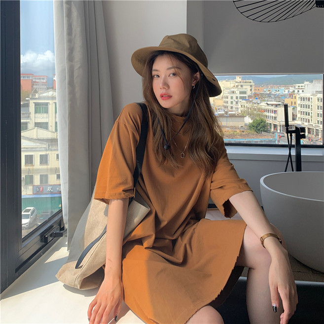 소복이네 빅사이즈 여성 반팔 롱원피스 홈웨어 루즈핏 오버사이즈 데일리 편한 면원피스