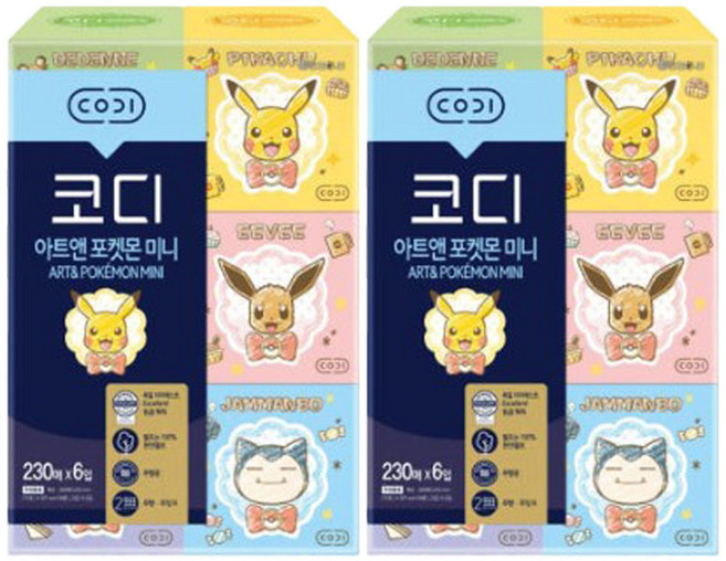 코디 포켓몬 아트앤 천연펄프 미니 각티슈 갑티슈 230매 6입 2팩