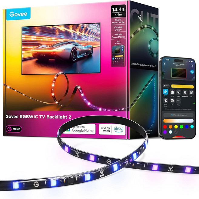 Govee TV LED 백라이트 2 32-70인치 TV용 14.4피트 컷테이블 조명 210개 이상의 장면, 14.4FT for 32''-70'' TV