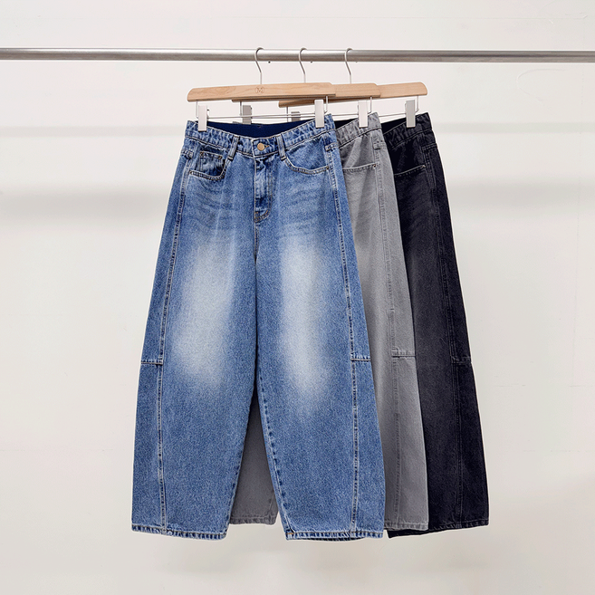 옆다트 히든밴딩 아방 벌룬핏 배기 데님 팬츠