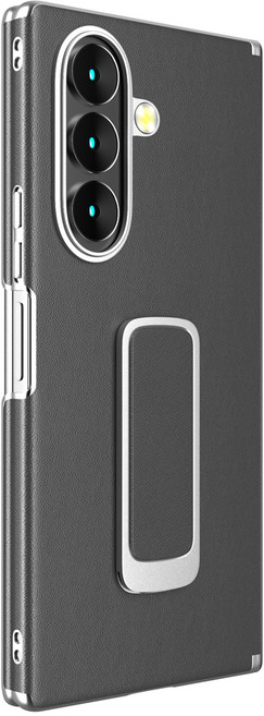 YINUO 갤럭시 Z 폴드 천연 가죽 슬림 그립 360도 각도 조절이 거치대 듀얼 중축 힌지 보호 후면 케이스