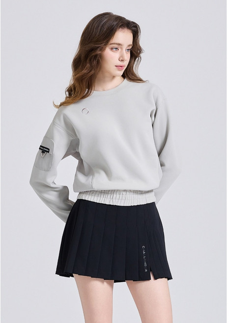 (NC야탑점 챌린저) 여성 드롭숄더 우븐 패치 라운드 긴팔 티셔츠 블랙 CHE3WLT5719BK