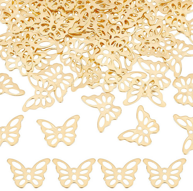 60개 금색 304 스테인리스 나비 펜던트 악세사리diy 재료 부자재 0.5x15x0.6mm 구멍: 1~4mm
