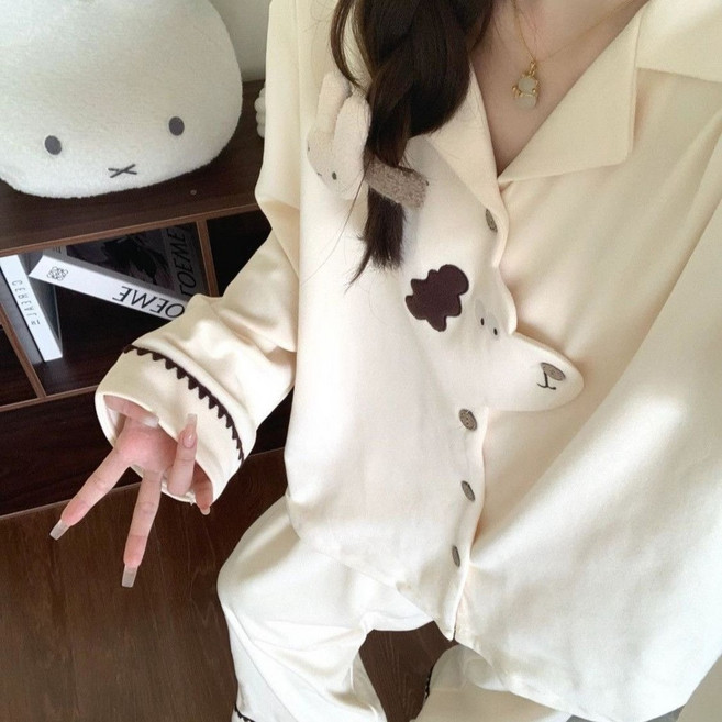 秋冬季磨毛德絨加厚保暖睡衣女家居服開衫翻領套裝