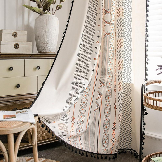 ColorBird Boho 커튼 2개 패널 213.4cm(84인치) 길이 패턴 웨스턴 아즈등 보헤미안 시크 데코 세미 암막 조명 필터링 드레이프 창문 트리트먼트 태슬 로드 포켓