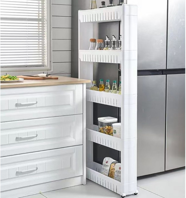 이지호미 틈새 다용도 수납 선반 이동식 트롤리 수납장 12cm 냉장고 세탁기 좁은 공간, 1개, 화이트