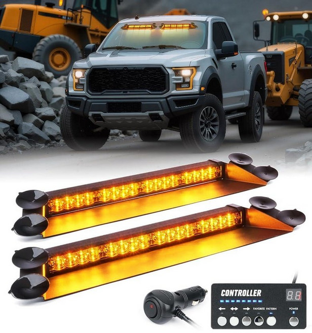 LUMENIX LED Emergency Dash Strobe Lights Bar w/Controller Windshield Visor Safety Warning Traffic, 앰버