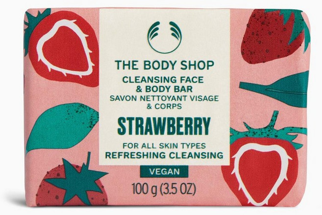 호주 더바디샵 The Body Shop Face & Body Bar 스트로베리 클렌징 페이스 & 바디바 비누, 4개, 100g