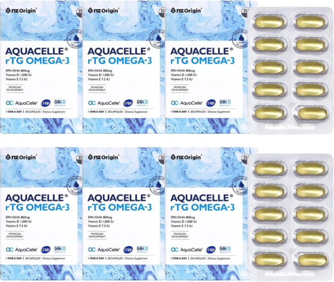 HnF (최신제조) 엔젯오리진 아쿠아셀 알티지오메가3 90%순도 IFOS 5스타 비타민D+E 혈행개선 눈건강 100%미국직수입 식약처인증, 6세트, 30정