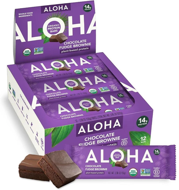 ALOHA 알로하 플랜트-베이스 프로틴 바 초콜릿 퍼지 브라우니 56g 12개, 1개 - 쿠팡