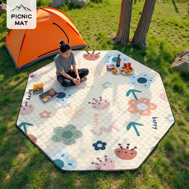 PICNIC MAT 팔각형 캠핑 매트 방습 매트 도톰 아웃도어 방수 캠핑 텐트 매트, 꽃 패턴