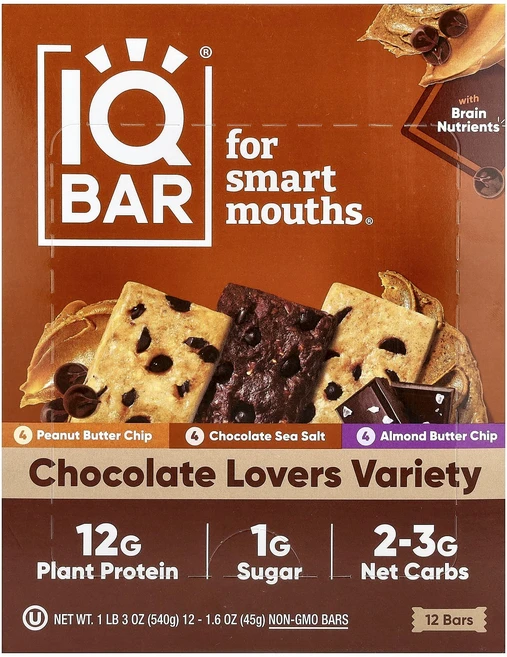 새해 건강을 선물하세요 IQBAR 플랜트 프로틴 바 초콜릿 러버 버라이어티 12개입 개당 45g(1.6oz) 특별관리진행, IQBAR플랜트프로틴바초콜릿러버버라이어티12개입개당45, 45g, 1 - 쿠팡