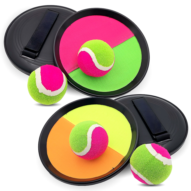 벨크로 찍찍이 캐치볼 세트 공 놀이 야외장난감 어린이 체육 교구 색상랜덤, 1세트