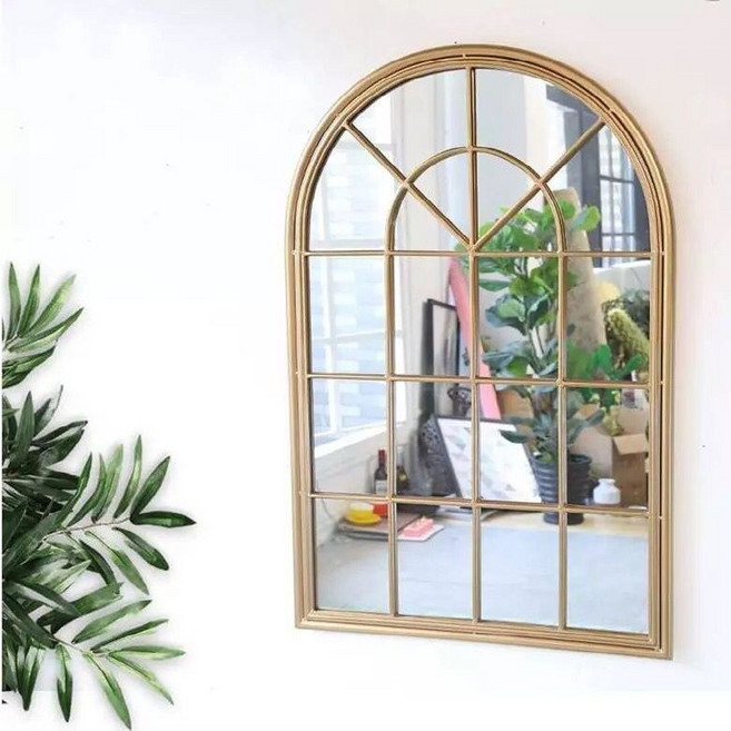 아치형 포토존 창문형 거울 엔틱 유럽풍 매장 프레임 현관 창살 빈티지 카페 미용실, D. 금색 아치형 거울 70x110
