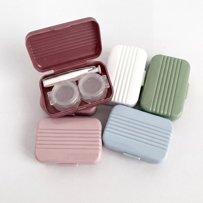 룩스토어 파스텔 컬러 콘택트 렌즈통 케리어 케이스, 화이트/블루/그린/버건디/핑크(각1개), 5개