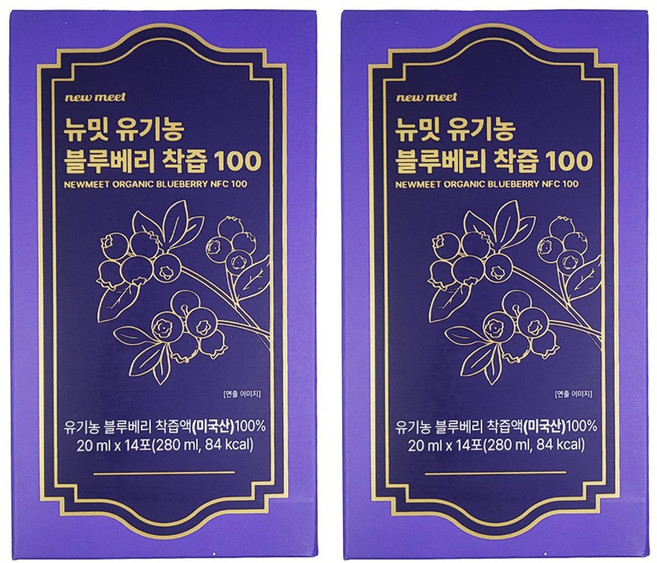 뉴밋 유기농 생과 착즙 블루베리즙 스틱 14p, 2개, 280ml