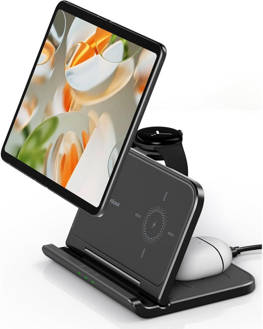 SwanScout 705S 갤럭시 Z폴드 전용 3in1 무선충전기 워치+이어폰 동시충전 Z플립 시리즈 호환, 1개, 블랙