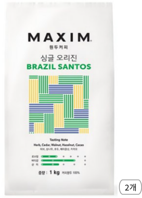 맥심 싱글오리진 브라질 산토스 원두커피 1kgX2개, 1kg, 2개