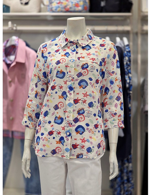 크로커다일레이디 프린트 린넨 블라우스 CLEMBL207