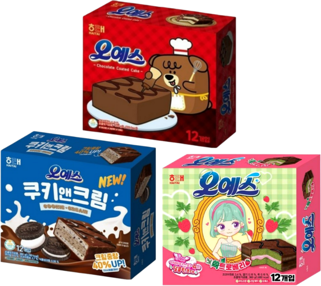 해태 오예스 360g + 오예스 쿠키앤크림 360g + 오예스 쑥트로베리 360g 3종세트