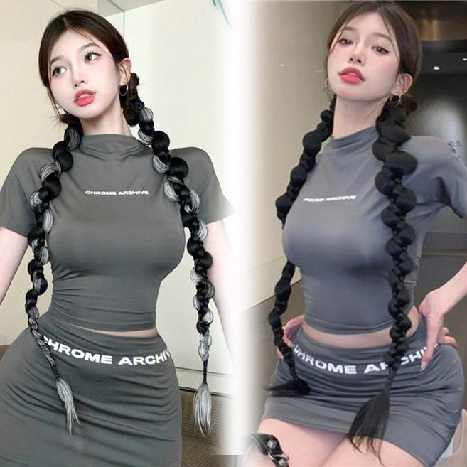 하이유니 땋은머리 브레이드 롱 트윈테일 머리끈 부분 가발 70cm, 네츄럴블랙, 1개